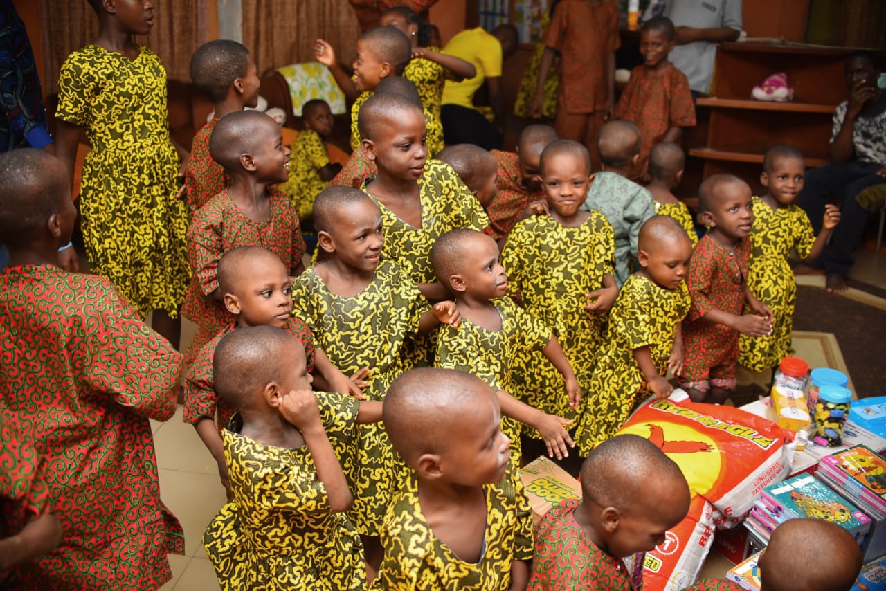 Children gathered together during a community visit
