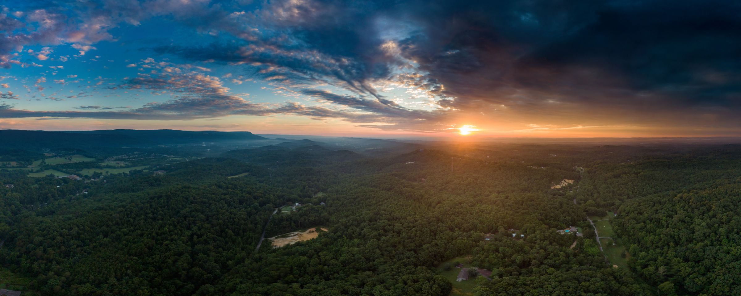 Illustrative photo: A wide forest canopy beneath the rising sun
