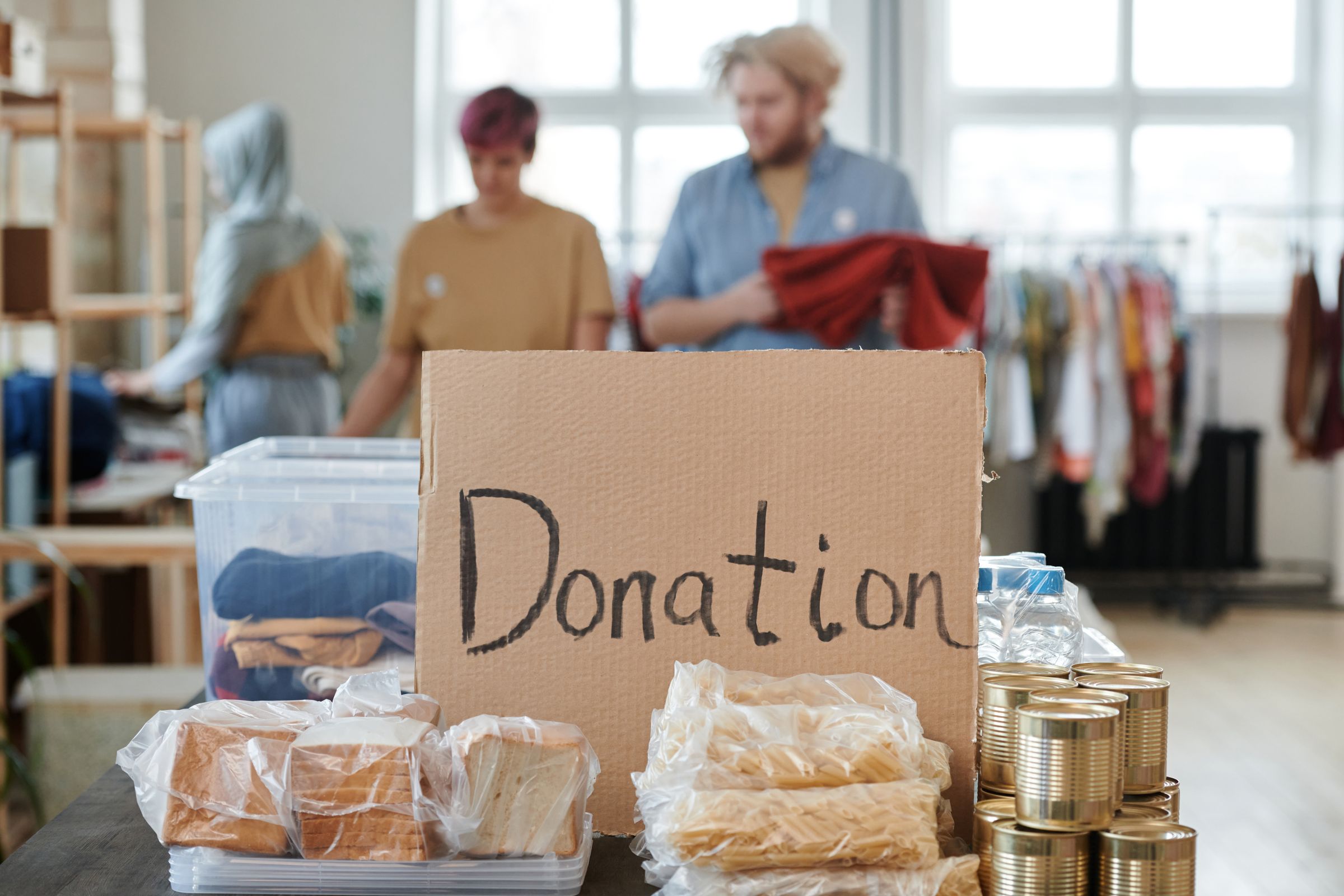 Illustrative photo: Food and clothing collected at a donation centre
